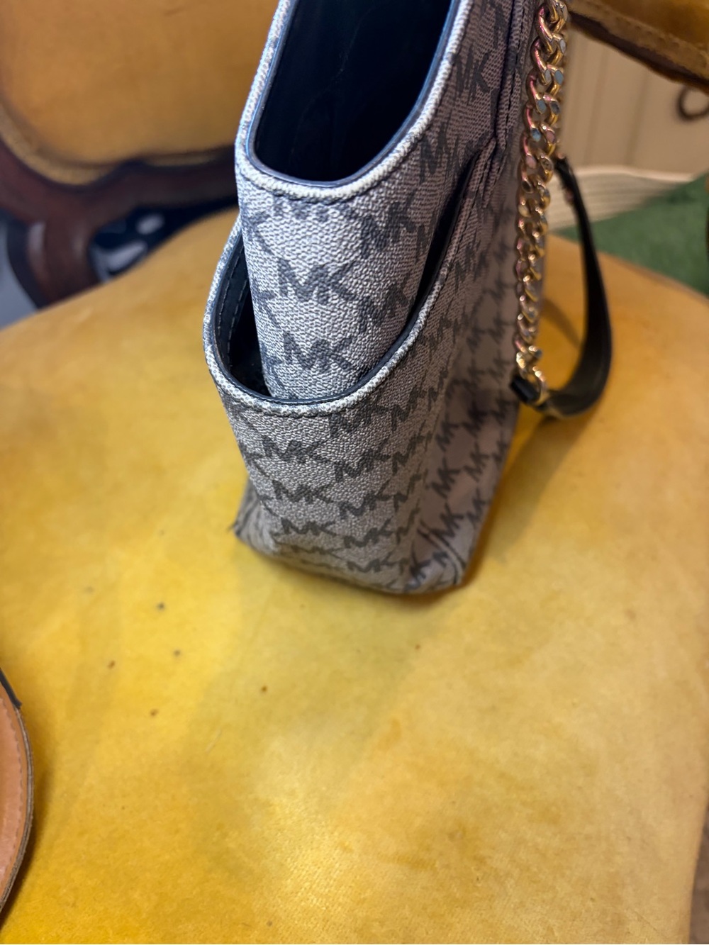Michael Kors Black and Grey MK Logo Tote with Black Trim and Gold Hardware - Picture 6 of 7